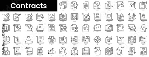 Set of outline contracts icons. Minimalist thin linear web icons bundle. vector illustration.