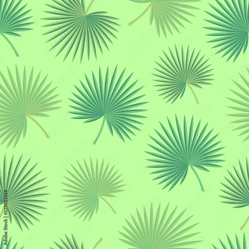 Fototapeta premium Elegant seamless vector floral ditsy pattern design of tropical exotic fan palm leaves. Foliage repeating textured background for printing and textile