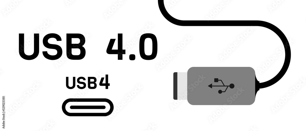 USB4 USB 4.0 plug cable. Icon Flat vector illustration USB4 USB 4.0 plug cable. Icon Flat vector illustration