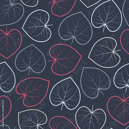 Elegant seamless vector floral ditsy pattern design of heart shaped eastern redbud leaves. Trendy foliage repeating pattern for printing & textile