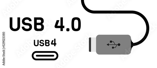 USB4 USB 4.0 plug cable. Icon Flat vector illustration