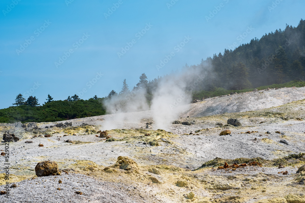 fumarole field on the slope of Mendeleev volcano, Kunashir island fumarole field on the slope of Mendeleev volcano, Kunashir island
