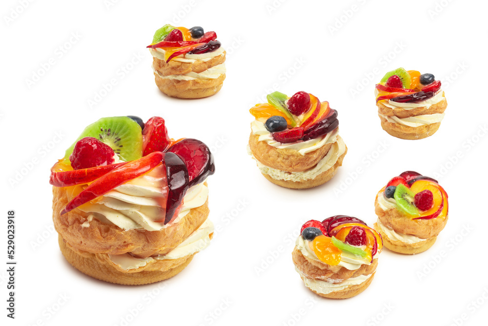 Home made cake with cream and fruit isolated