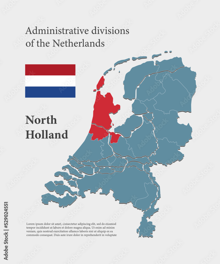 Fototapeta premium Vector map Netherlands and North Holland