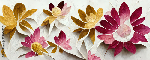 paper garden flowers on a white background in yellow and red