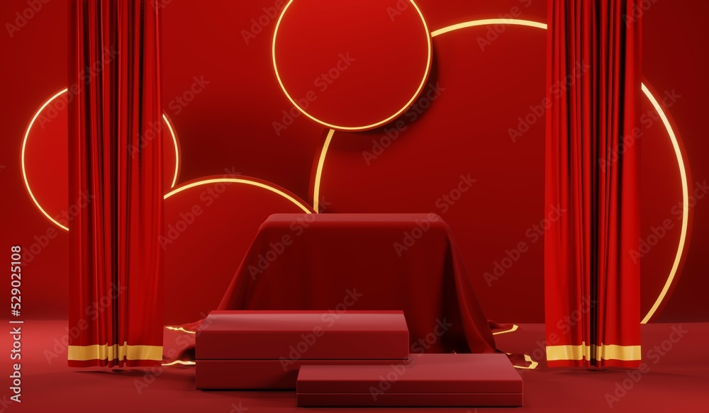 3D rendering of blank product background for cream cosmetics Modern red podium background 3D rendering of blank product background for cream cosmetics Modern red podium background