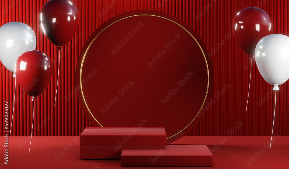 3D rendering of blank product background for cream cosmetics Modern red podium background