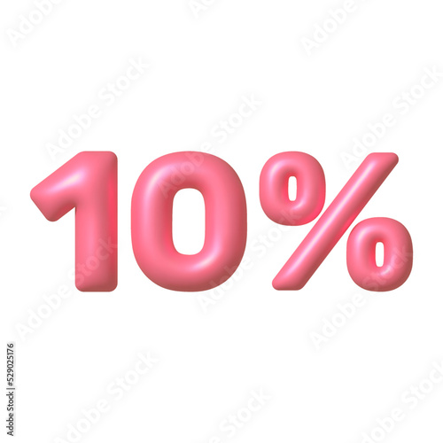 Sale 3D icon. Pink glossy 10 percent discount vector sign. 3d vector realistic design element.