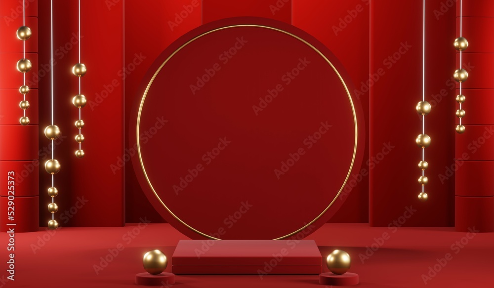 3D rendering of blank product background for cream cosmetics Modern red podium background 3D rendering of blank product background for cream cosmetics Modern red podium background