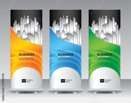 Business Roll Up banner set, roll up banner design, banner stand or flag design, j-flag, x stand, x banner, exhibition show, Stand Design, poster, ads, geometric background template, vector