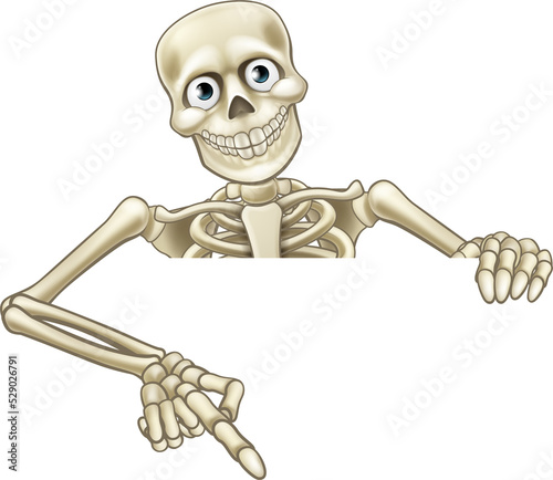 Cartoon Skeleton Pointing at Sign