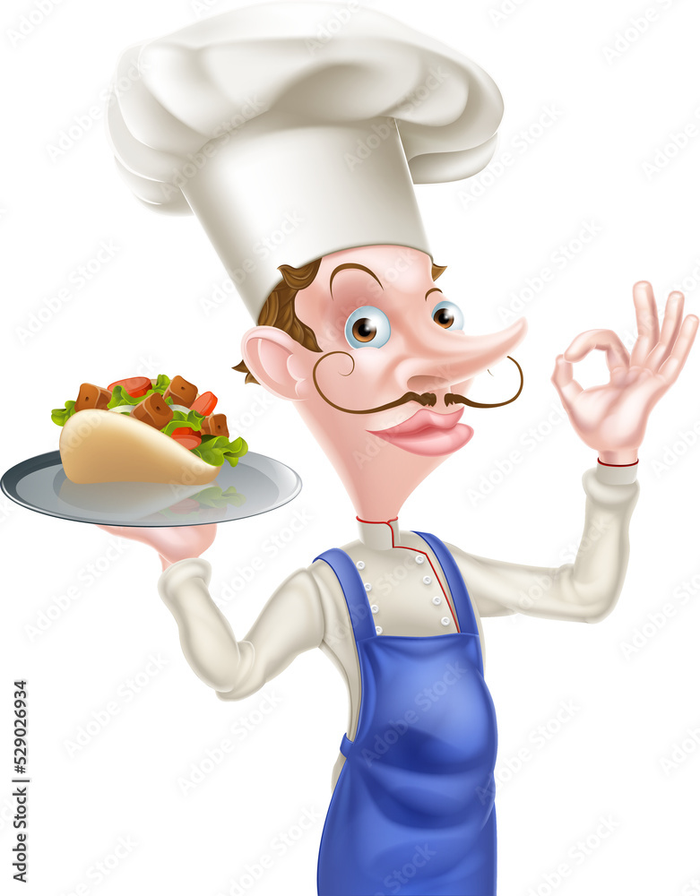 Cartoon Chef Holding Kebab Giving Perfect Sign Cartoon Chef Holding Kebab Giving Perfect Sign