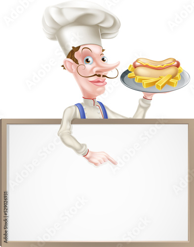 Cartoon Hotdog Chef Above Sign