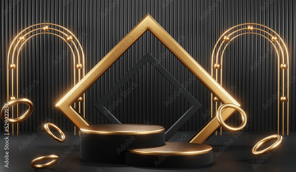 3D rendering of blank product background for cream cosmetics Modern black podium background 3D rendering of blank product background for cream cosmetics Modern black podium background