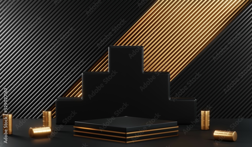 Fototapeta premium 3D rendering of blank product background for cream cosmetics Modern black podium background