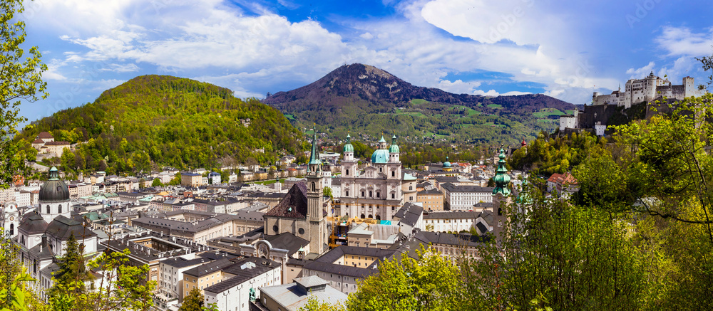 Great historical cities of Europe - elegant baroque Salzburg in Austia, panoramic cityscape view