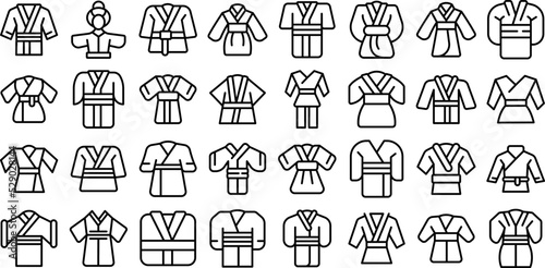 Kimono icons set outline vector. Asian japanese. Geisha woman