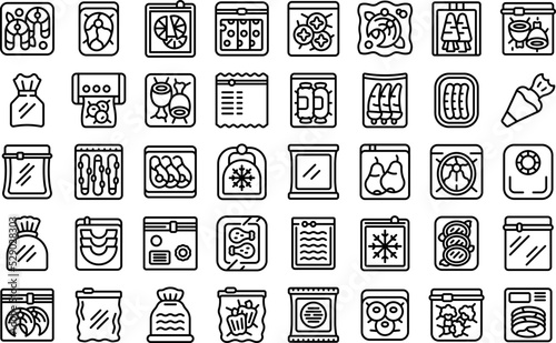 Vacuum bags icons set outline vector. Foil pack. Clear plastic