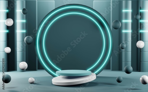 3D rendering of blank product background for cream cosmetics Modern blue pastel podium background