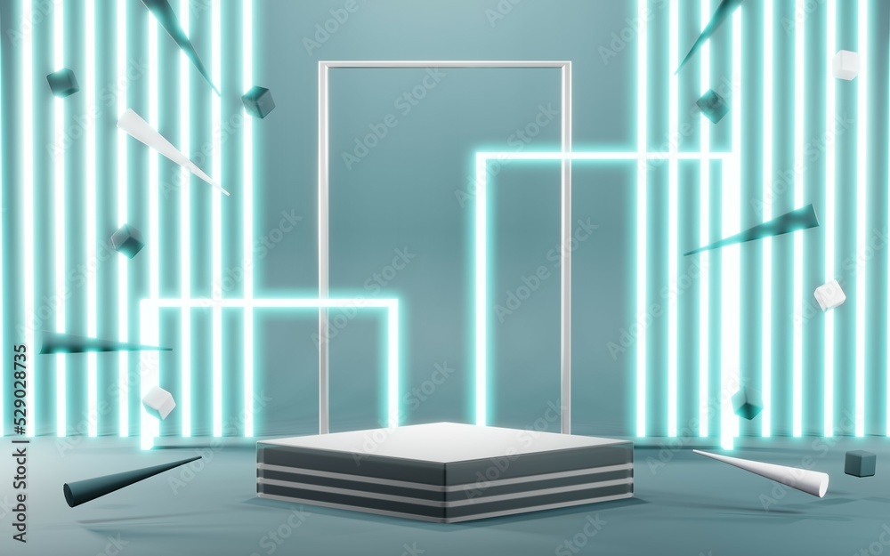 Fototapeta premium 3D rendering of blank product background for cream cosmetics Modern blue pastel podium background