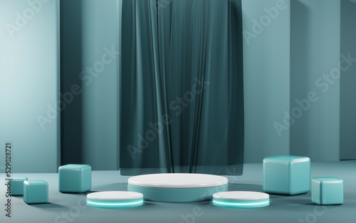 3D rendering of blank product background for cream cosmetics Modern blue pastel podium background