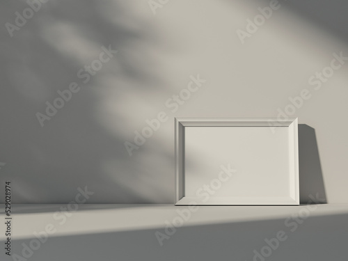 Horizontal wooden poster Frame Mockup standing near wall with space for text  3d rendering