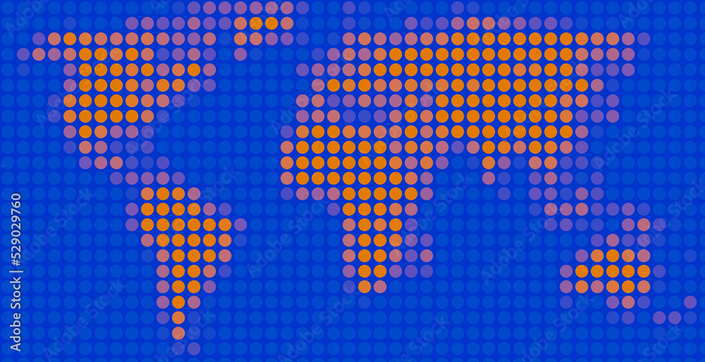 Fototapeta premium Blue and orange Dotted World Map for presentation, print, web, etc. Good for background and texture too.