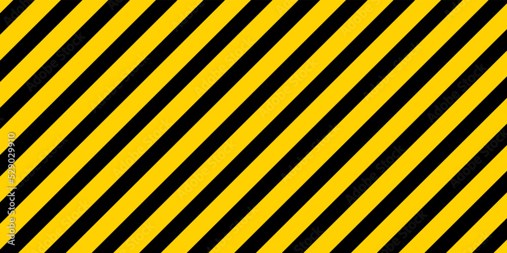 Yellow-black stripes safety background. Danger, caution and hazard pattern. Sign for warning and attention. Backdrop with diagonal stripes for road. Vector