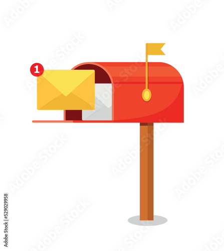 Mailbox vector illustration isolated on white, flat post office box, red mail box cartoon icon