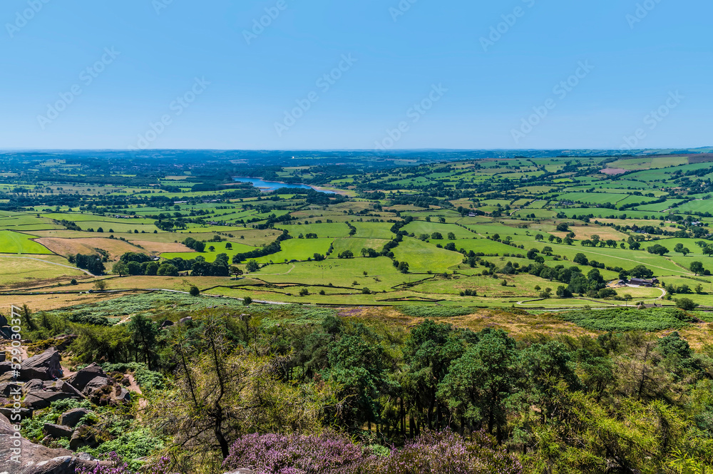 A view over the Leek Valley from the summit of the Roaches escarpment, Staffordshire, UK in summertime