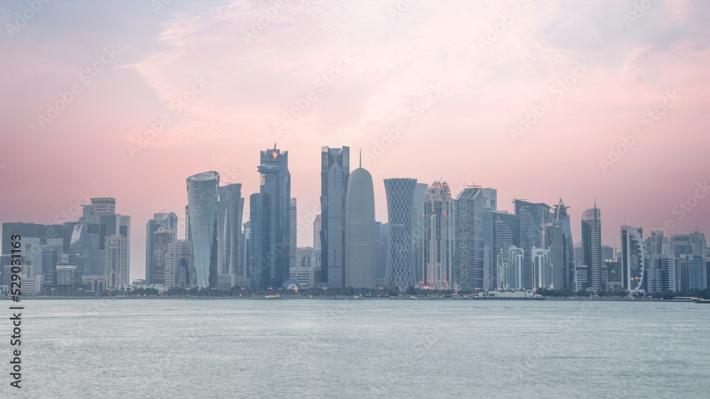 Fototapeta premium The skyline of Doha city center after sunset