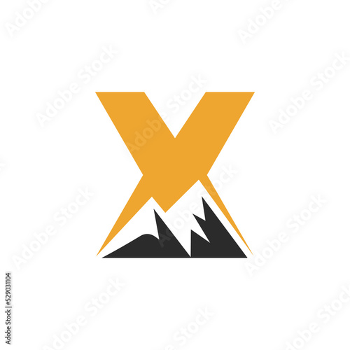 Letter X Mount Logo Vector Sign. Mountain Nature Landscape Logo Combine With Hill Icon and Template