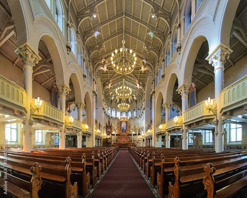 Interior of St. John's Church (Johanneksenkirkko) in Helsinki, Finland. The church was built in 1888-1891 by design of the Swedish architect Adolf Emil Melander.