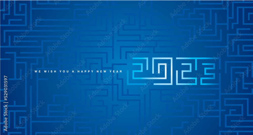 Happy New Year 2023 white cyberspace abstract high technology new year 2023 typography blue background