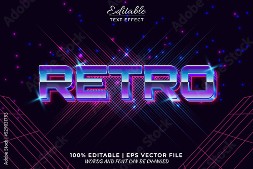 Futuristic Retro 3d editable text effect  based vector
