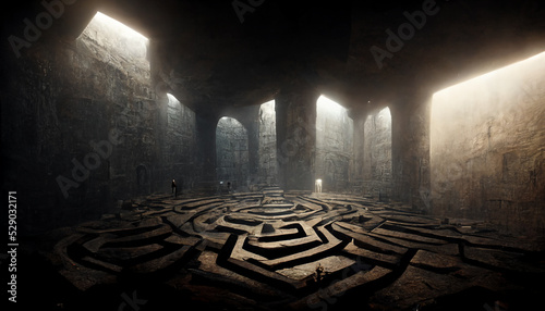 Ancient Stone Labyrinth. Dark Fantasy Maze