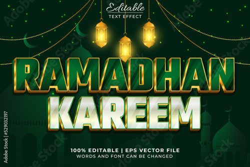 Ramadhan  3d editable text effect with green and golden colors