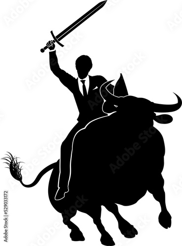 Businessman Riding Bull Con...