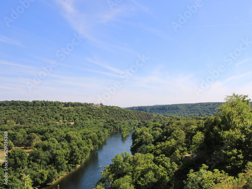 Looking out over the Northfork River from high up on a bluff in Norfork, Arkansas 
