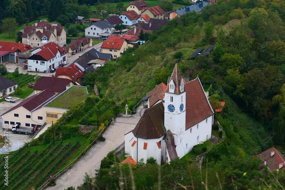 Blick auf die Pfarrkirche Senftenberg und auf den Ort