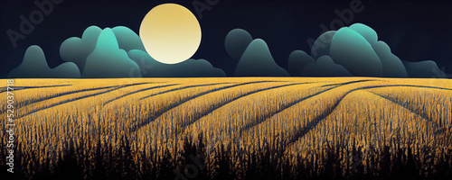 Fotografie, Tablou Cropland agriculture field at night with moon as wallpaper