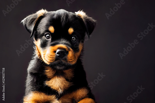 Cute rottweiler dog puppy in studio as animal illustration