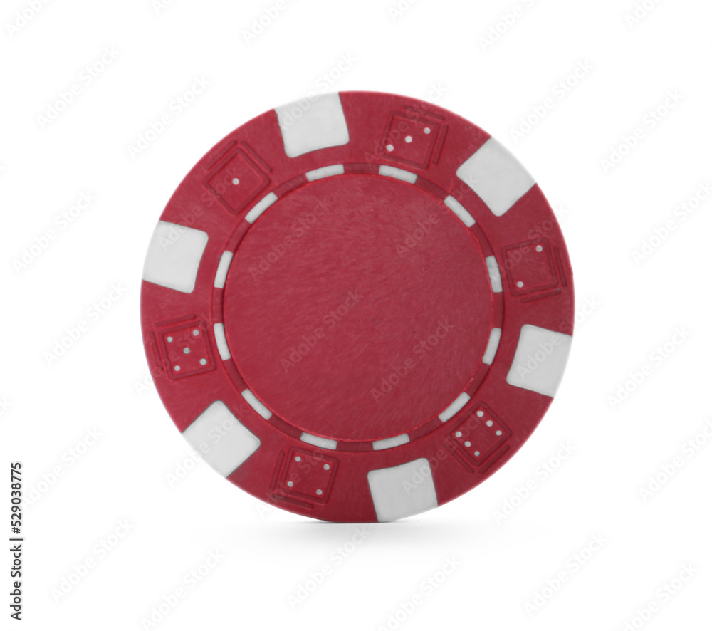 Naklejka premium Red casino chip isolated on white. Poker game