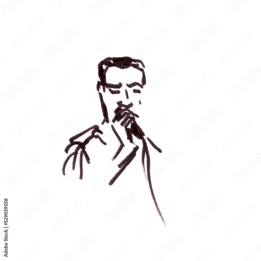 singer with microphone, graphic black and white drawing singer with microphone, graphic black and white drawing