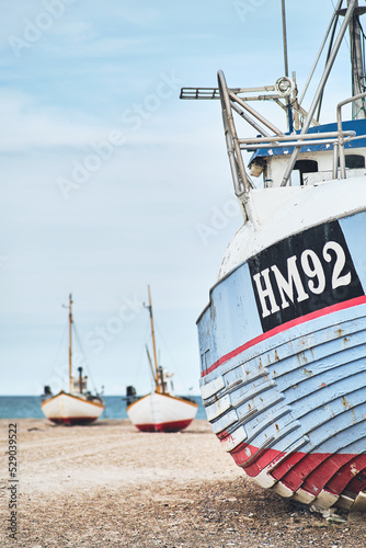 Multiple Fishing Boats at Slettestrand in Denmark. High quality photo photo