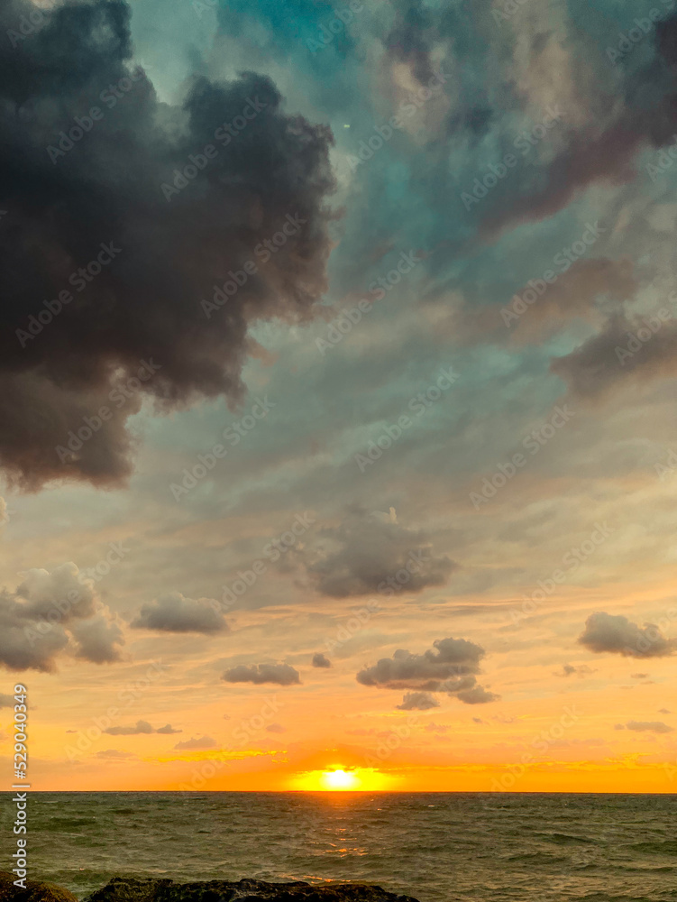 Dramatic View of the  Sunset on the Black Sea. Batumi Beach Adjara Georgia