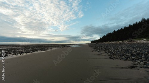 Endless deserted beach at dawn, near Tlell, Haida Gwaii, BC, off Hecate Strait. photo