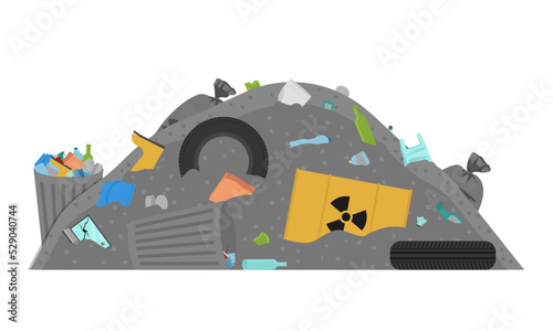 Garbage dump. Environmental pollution. Problems with garbage collection. Flat style. Vector.