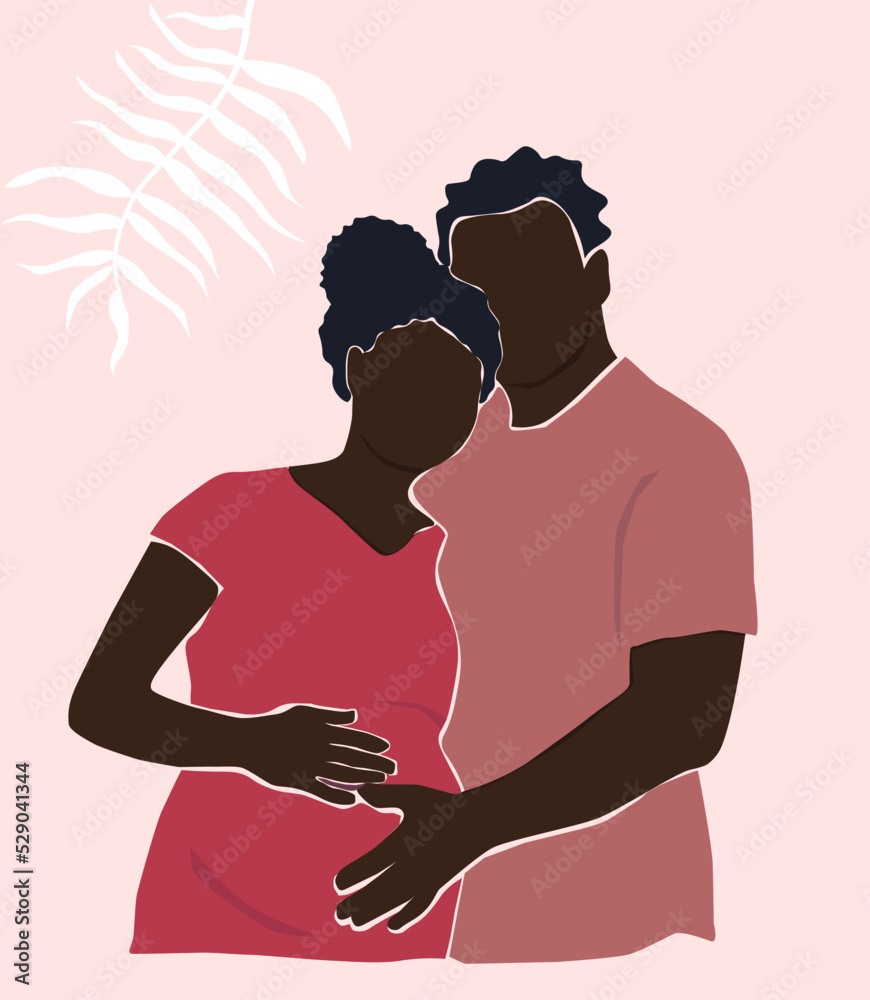 A african couple of men and women, future parents expecting a child ...