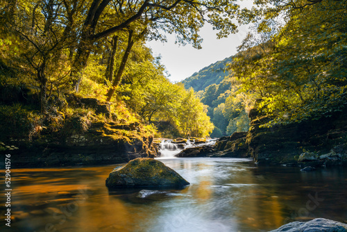 view of the East Lyn River and Watersmeet in Lynmouth in North Devon in autumn photo